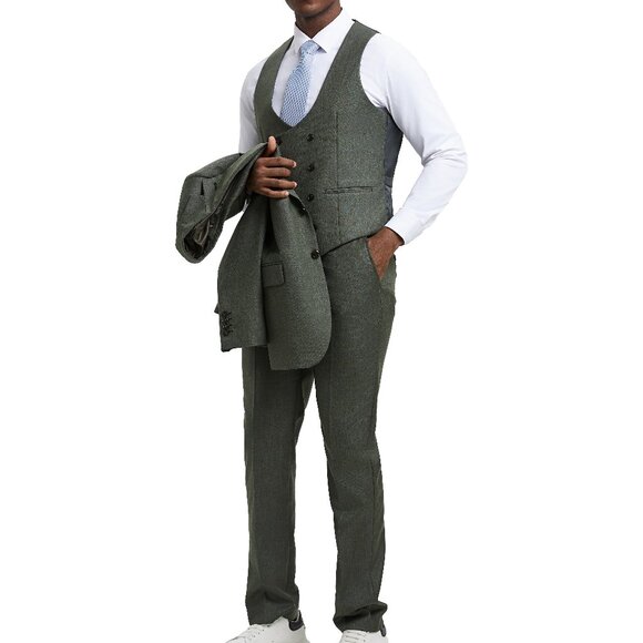 Olive Double Breasted Stacy Adams Men's Vest - Picture 2 of 5